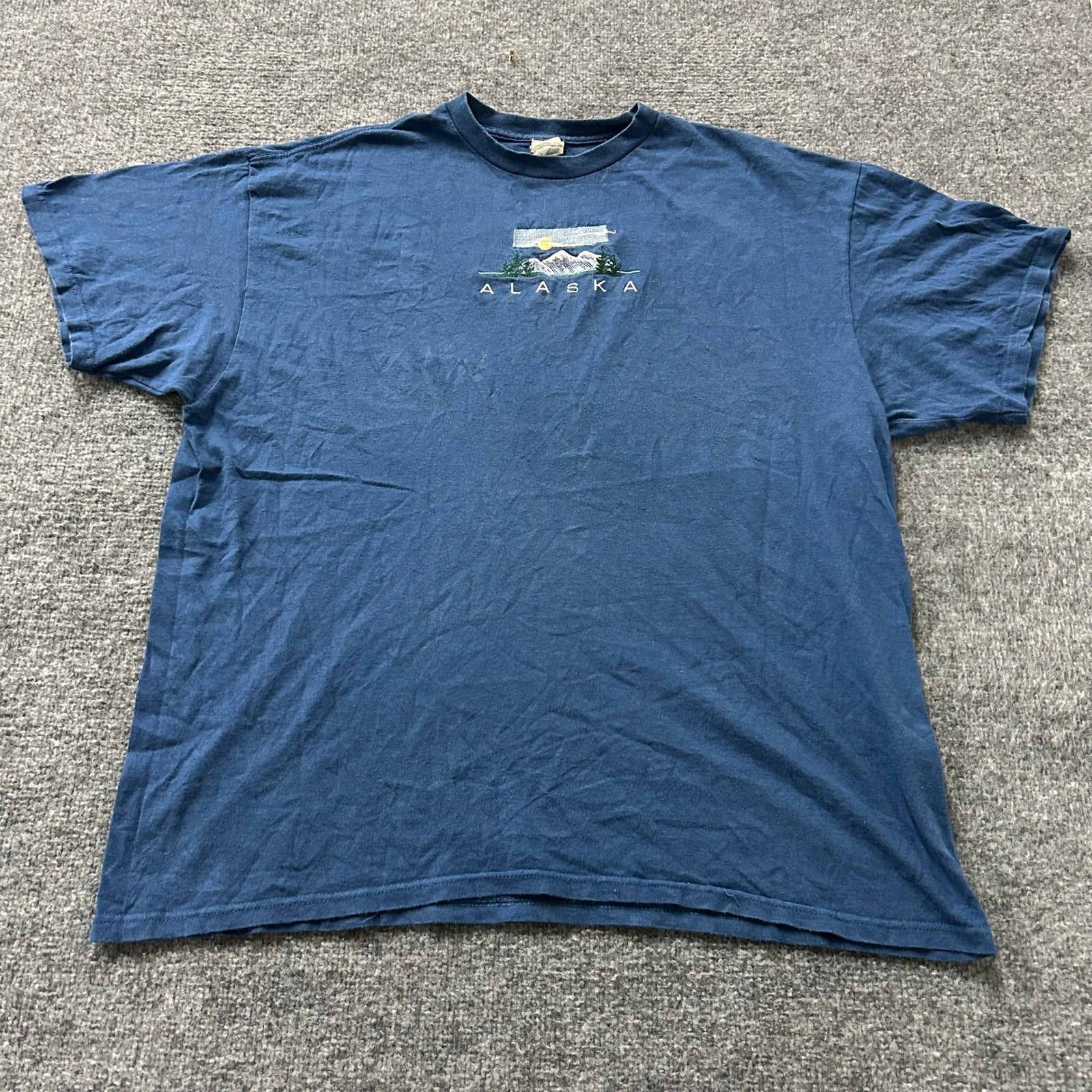Delta Pro Weight T-Shirt Mens Size 2XL Blue Alaska Mountain Embroidered Cotton