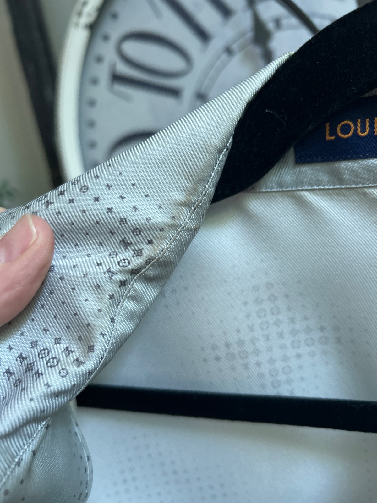 $2,020 LOUIS VUITTON Pixelated LV Logo Monogram Silk Button Shirt – Gray – XXL