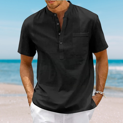 Mens Shirt Short Sleeve Button-Down T-shirt Cotton Linen Summer Casual Beach NEW