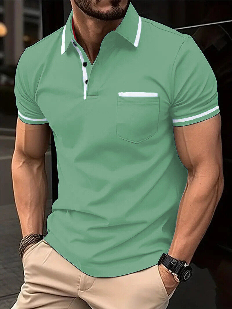 2024 Summer Button Pocket Men’s Sports Polo Shirt Short Sleeve T-Shirt