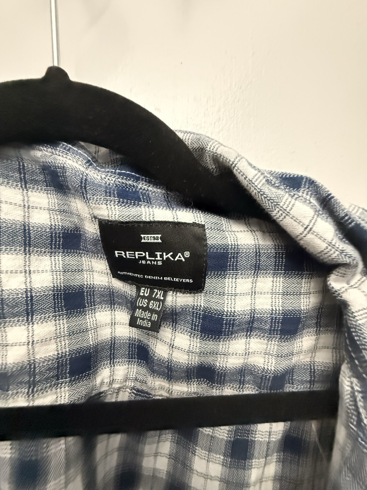 Replika Men’s Blue/White/Grey Plaid Short Sleeve Button Up Shirt Big & Tall 7XL
