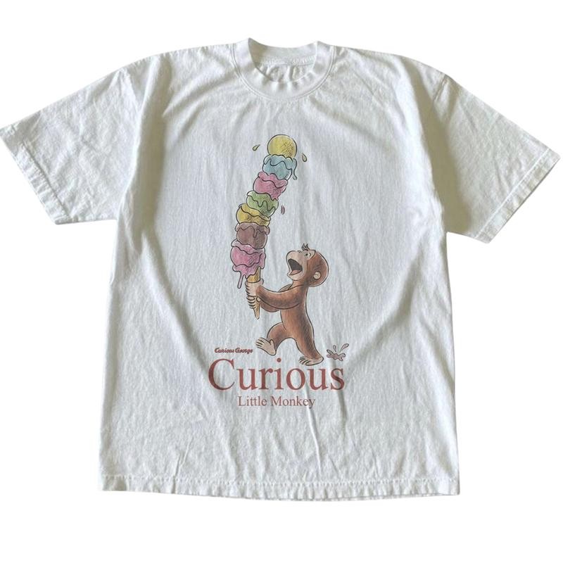 Curious George Monkey Y2K Grunge Vintage Unisex Cartoon Graphic Summer Tee