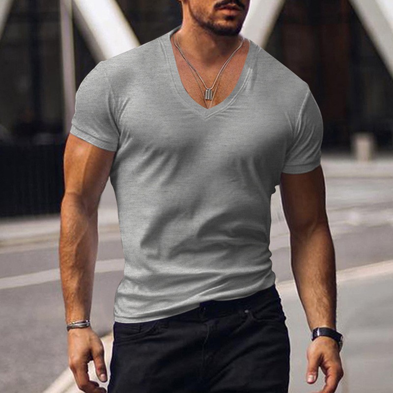 Summer Solid V-Neck Short Sleeve Tee