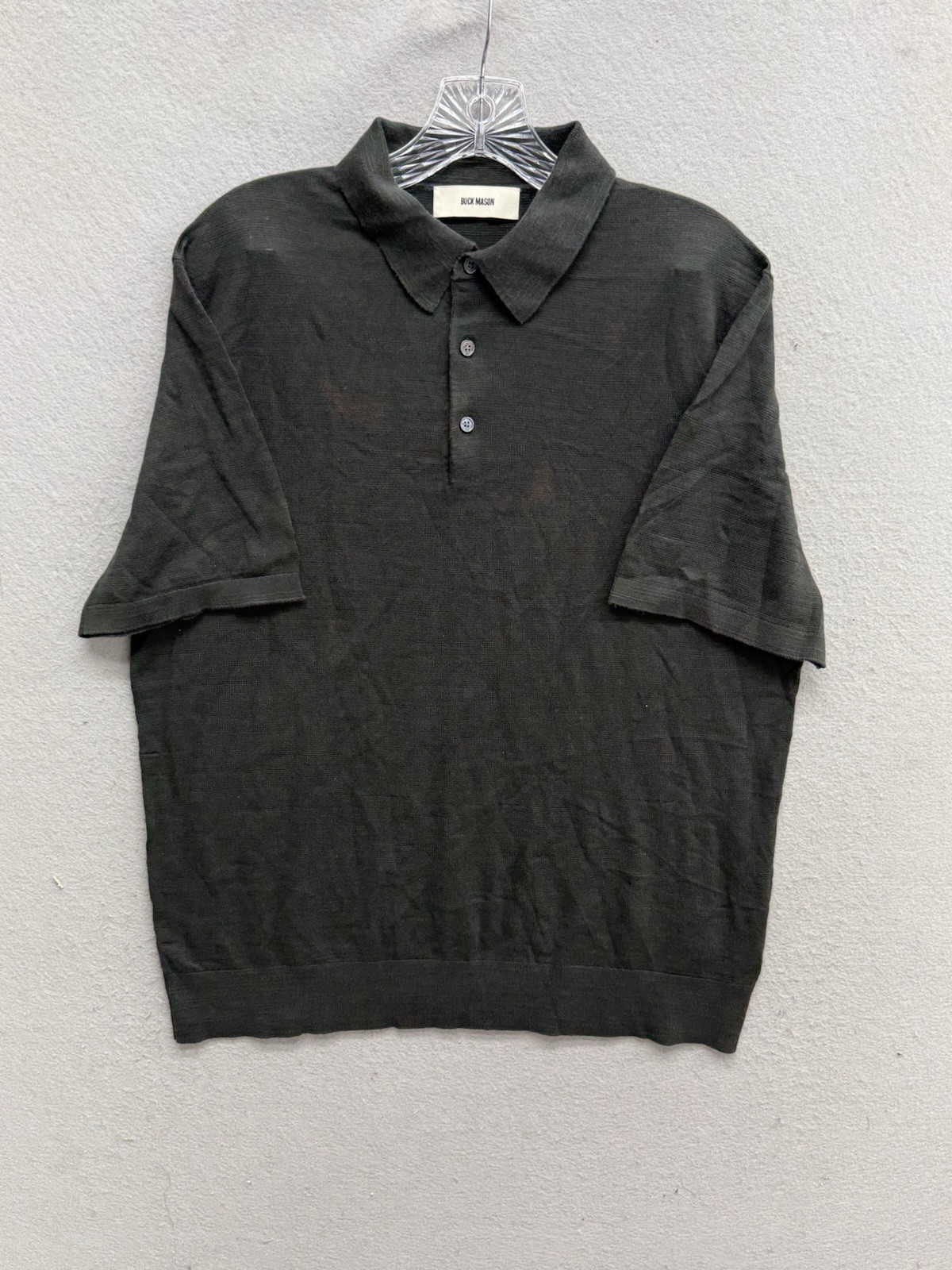 Buck Mason Avalon Knit Polo Mens Size Large Washed Charcoal Color Ribbed Collar