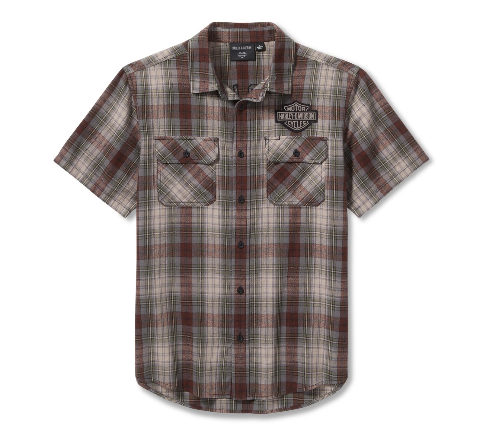 Harley-Davidson Men’s Plaid Button Short Sleeve Shirt, Brown – 96813-25VM