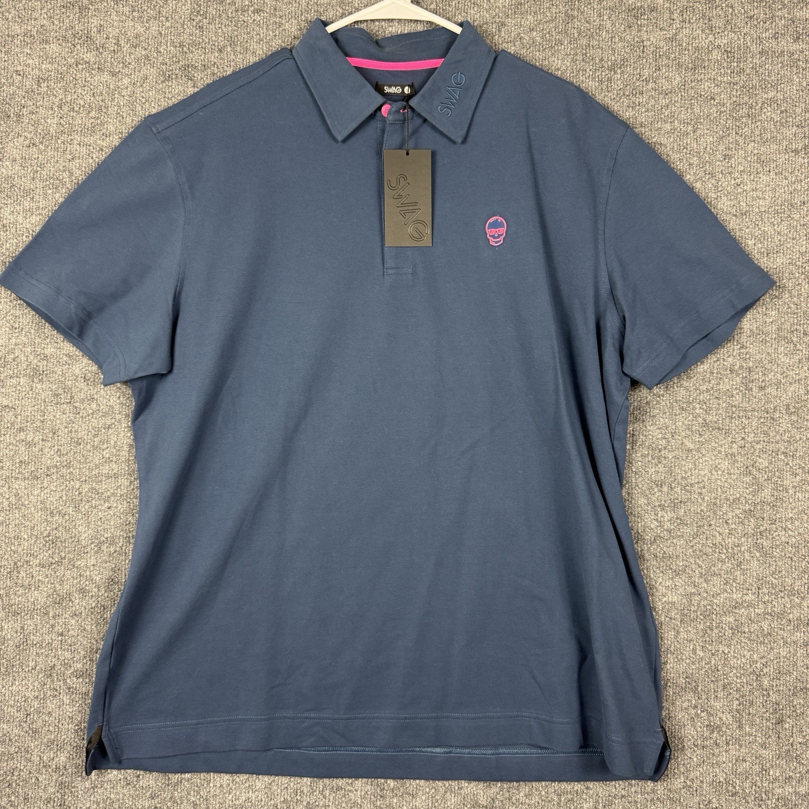 SWAG Golf Polo Performance Men’s XXL Navy Blue Pink Skull Logo NWT Cotton