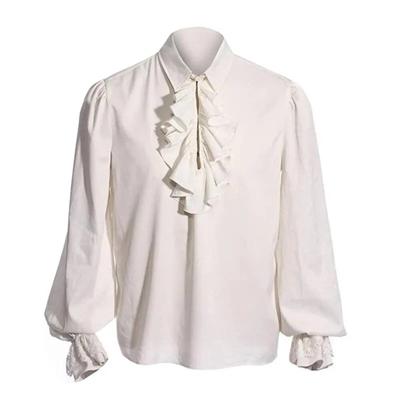 Mens Gothic Long Puff Sleeves Blouse Victorian Medieval Ruffle Collar Shirt Tops