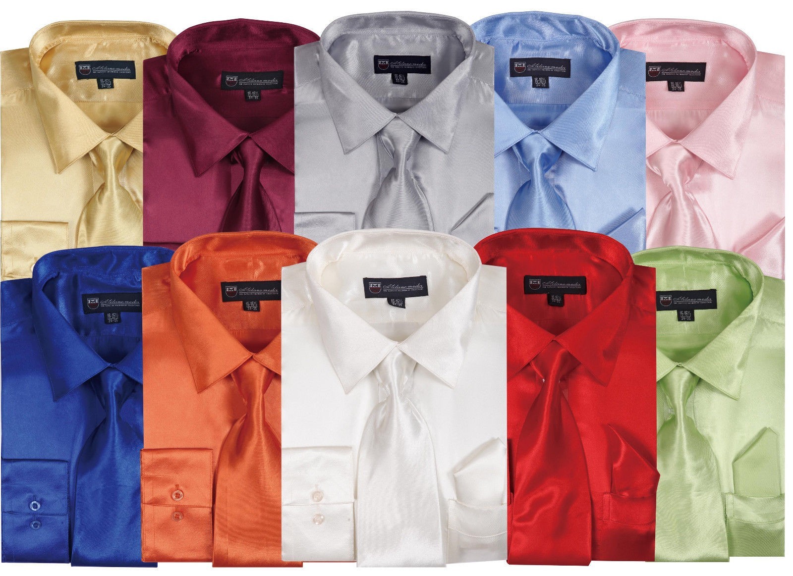 Men’s Fashion Quality Satin Dress Shirt with Tie & Handkerchief Fortino Landi