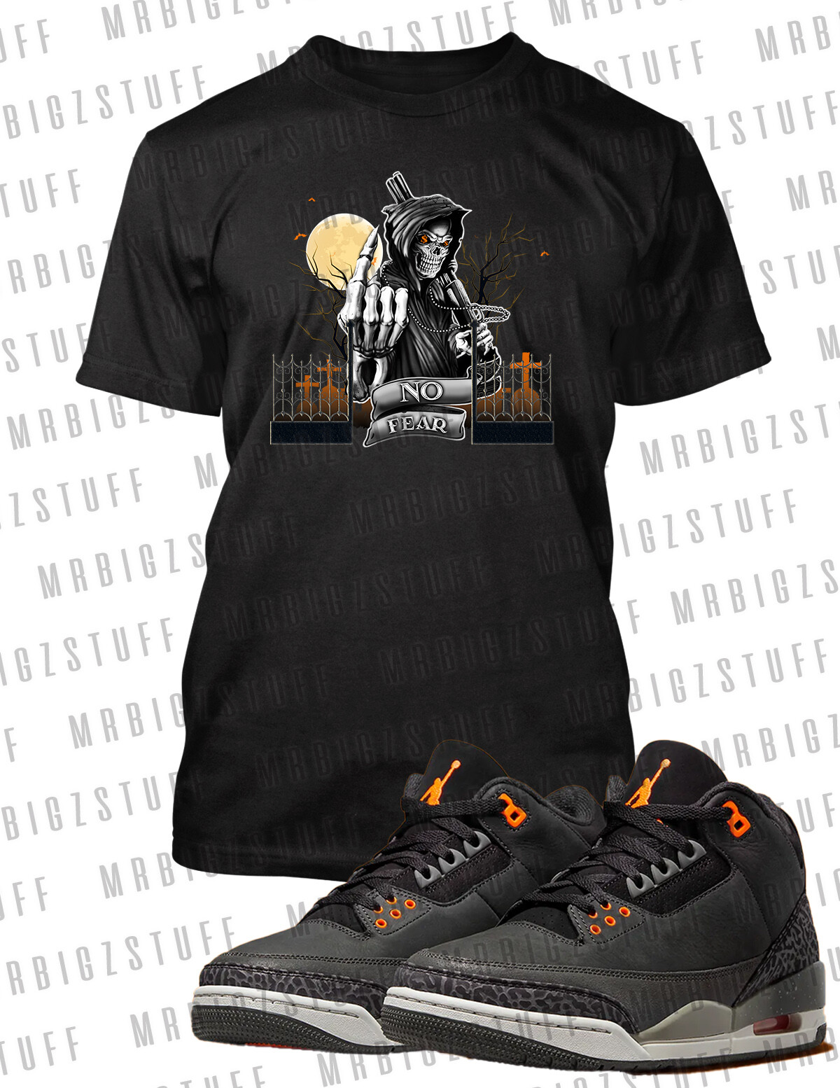 Reaper Fear Skull Graphic Tee Shirt To Match J3 Fear Sneaker Big Tall Sport T