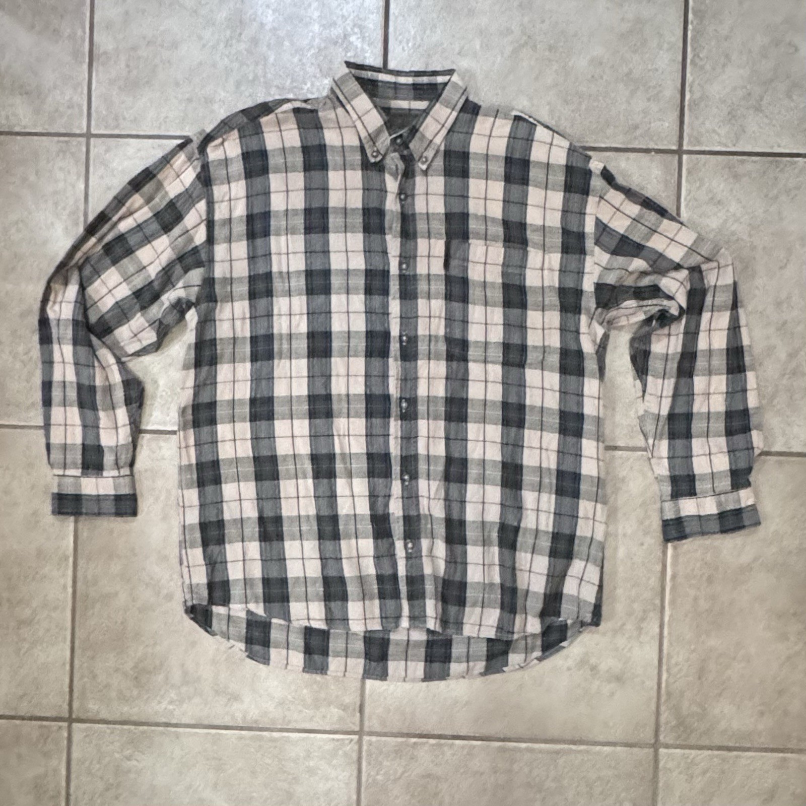 North River Shirt Corduroy Vintage Gray Blue Plaid Button down XL
