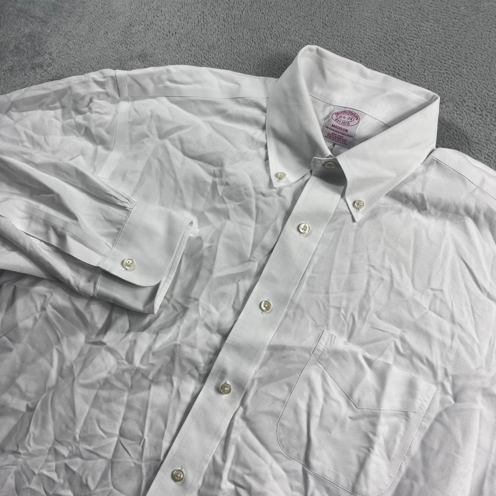 Brooks Brothers Madison Non-Iron White Supima Cotton Button Down Shirt 16.5 34