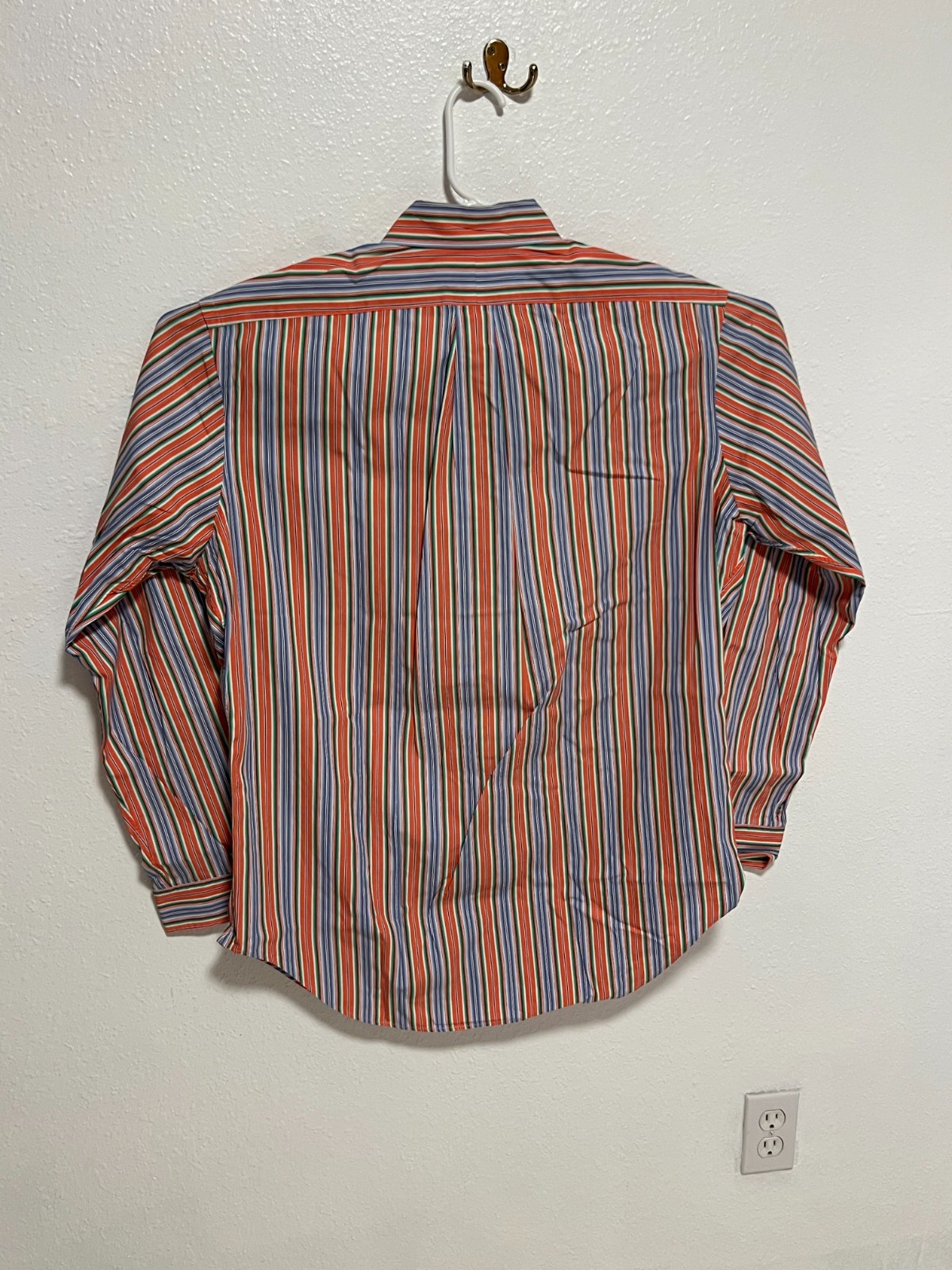 Ralph Lauren Shirt Classic Fit Preppy Striped Orange Blue Men’s size Large