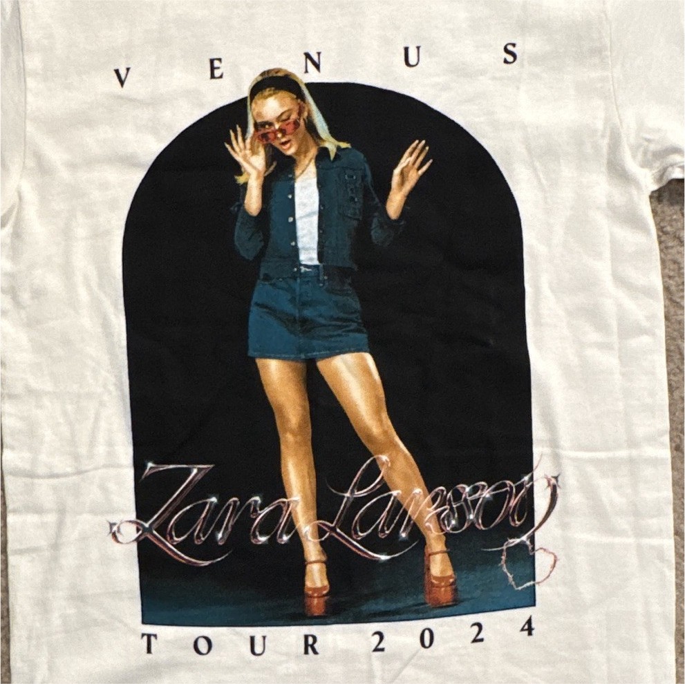 American Apparel 1301 Zara Larsson Venus Tour 2024 White Double-Sided Tee S