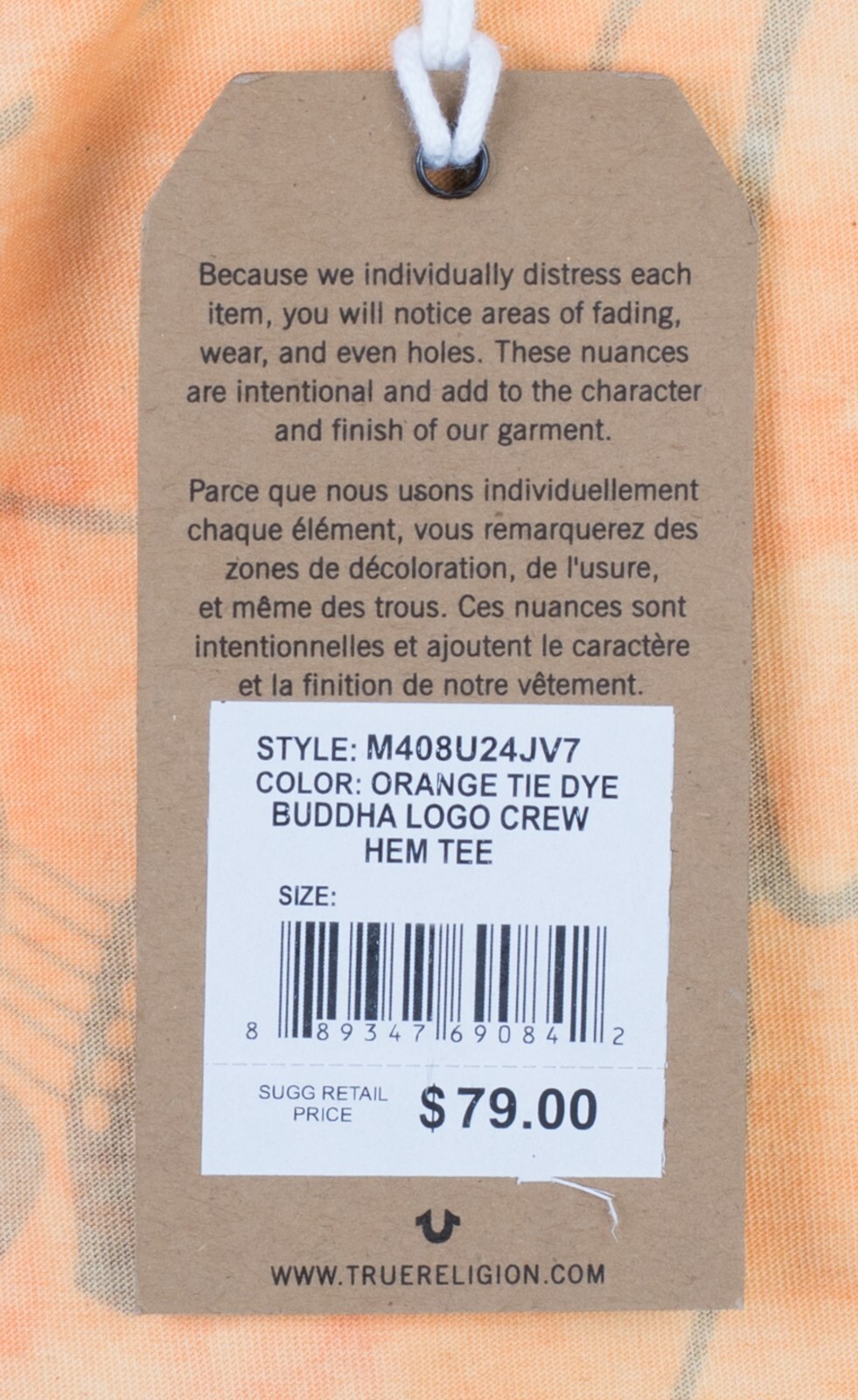 $79 TRUE RELIGION Orange BUDDHA TIE DYE Short Sleeve Designer Graphic T-shirt