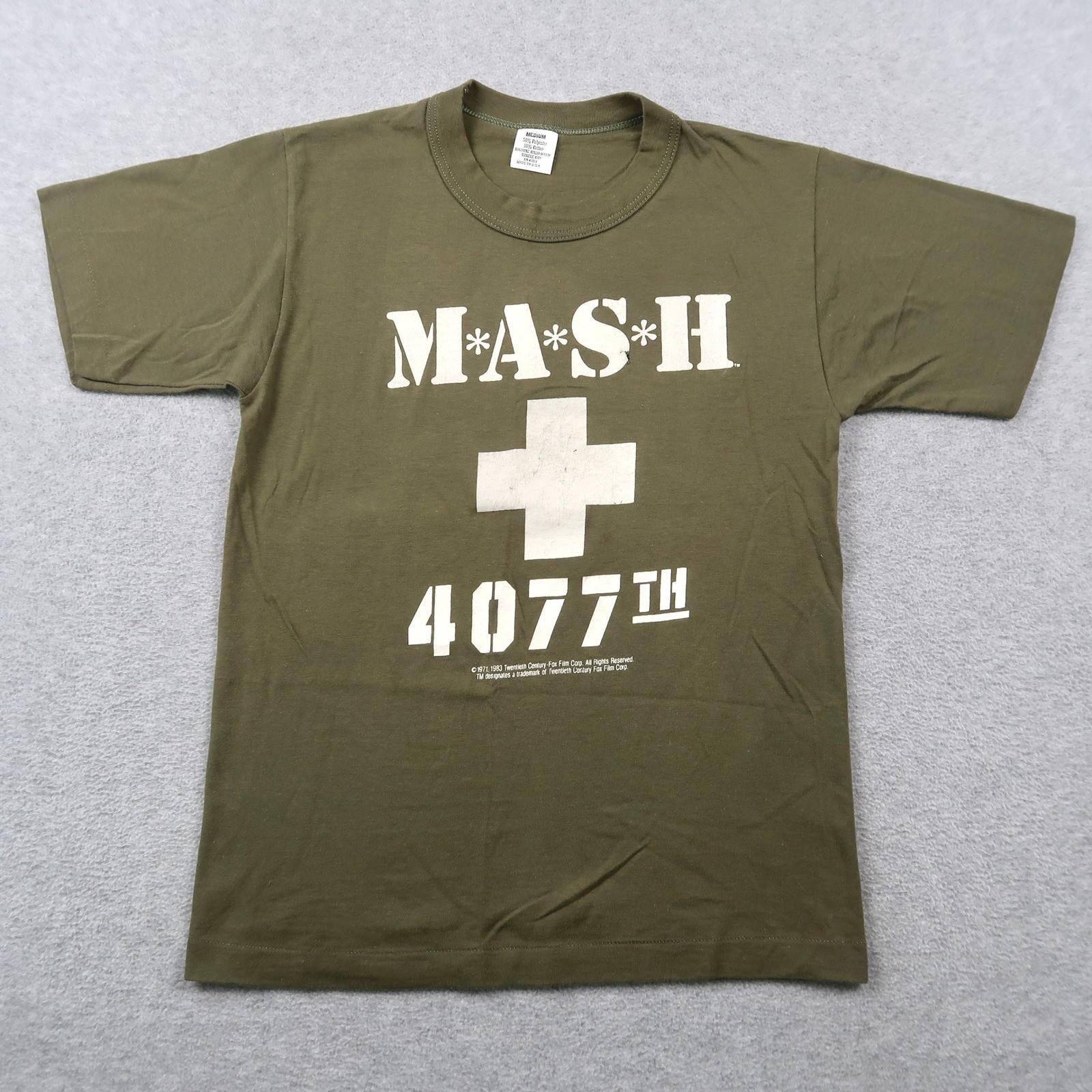 Vintage 80s M*A*S*H 4077th T Shirt Mens M Olive Green 1983 Single Stitch USA