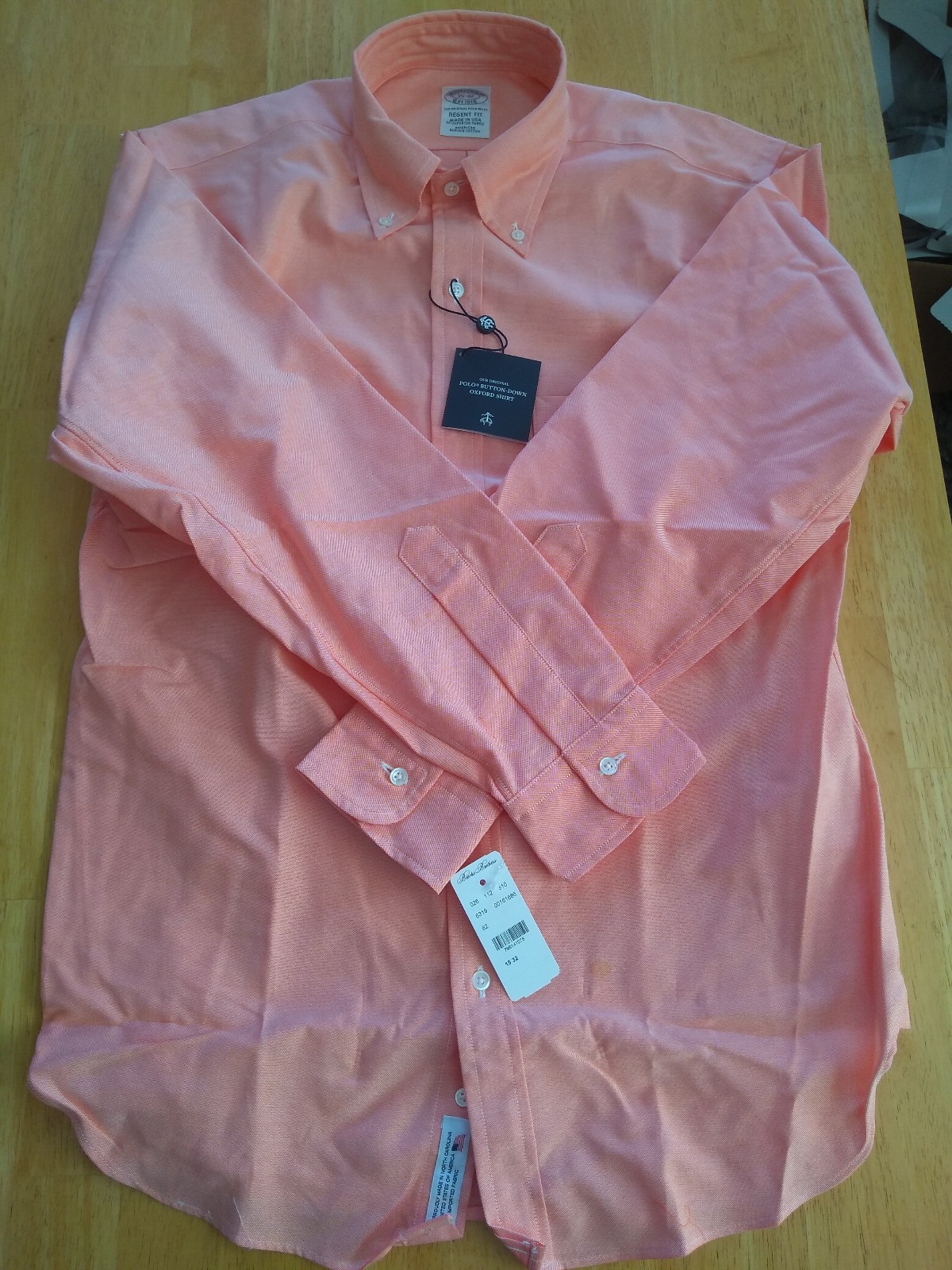 NWT Brooks Brothers Pastel Orange Supima Button Down 15-32 Regent MSRP $140