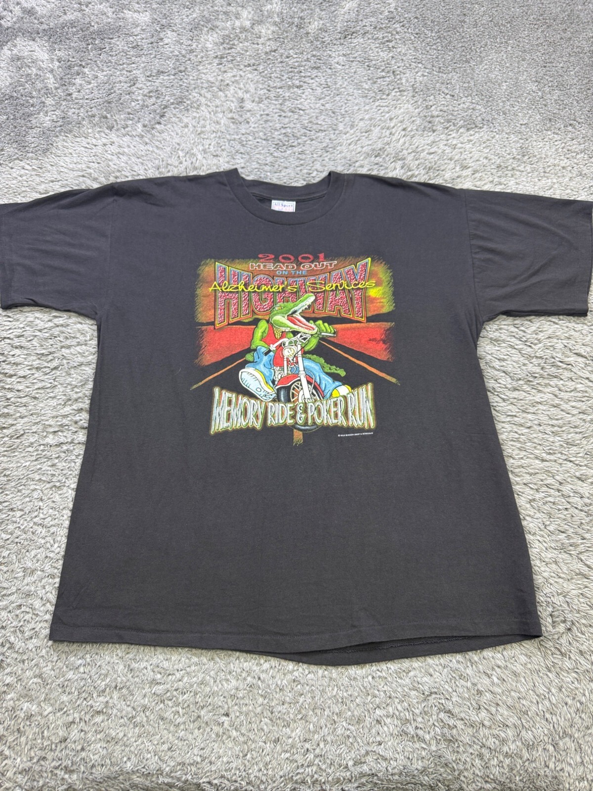 Vtg Biker Shirt Men XL Black Graphic Alligator 2001 Memory Ride Poker Run