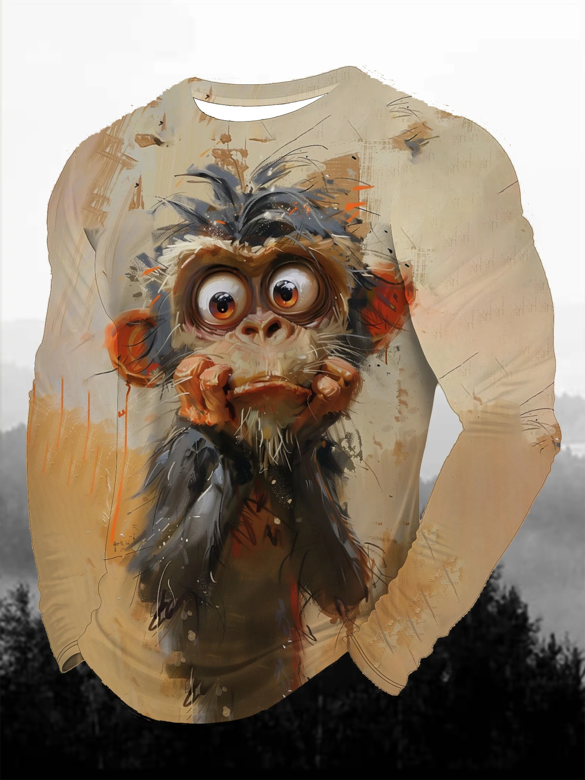 Men’s 3D Animal Print Shirt Funny Long Sleeve Casual O-Neck Graphic Tee Top