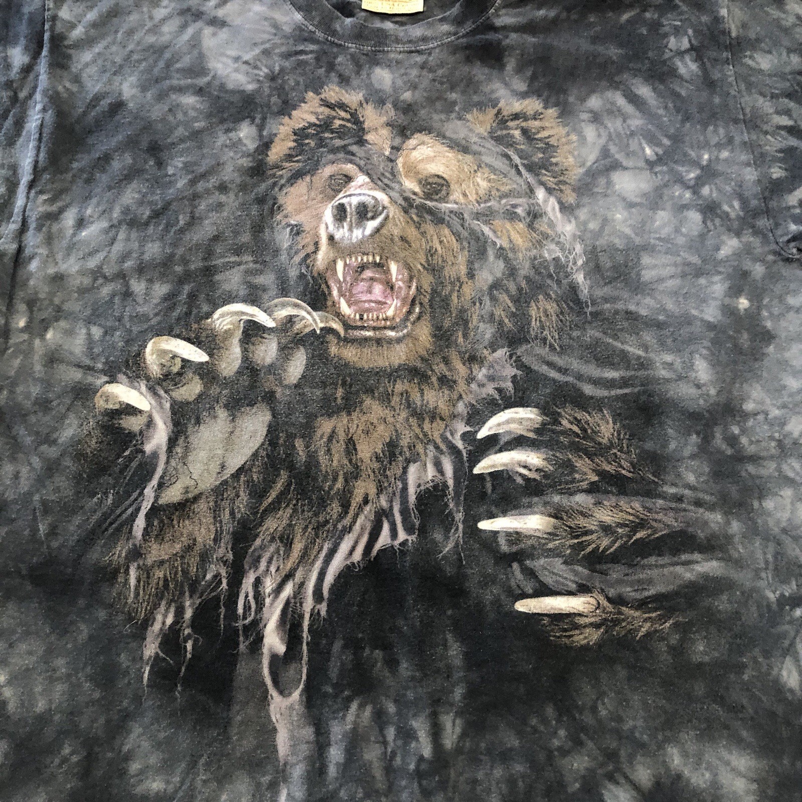 VTG The Mountain Mens Large T Shirt Baggy Angry Grizzly Bear Graphic Tie Dye Y2K