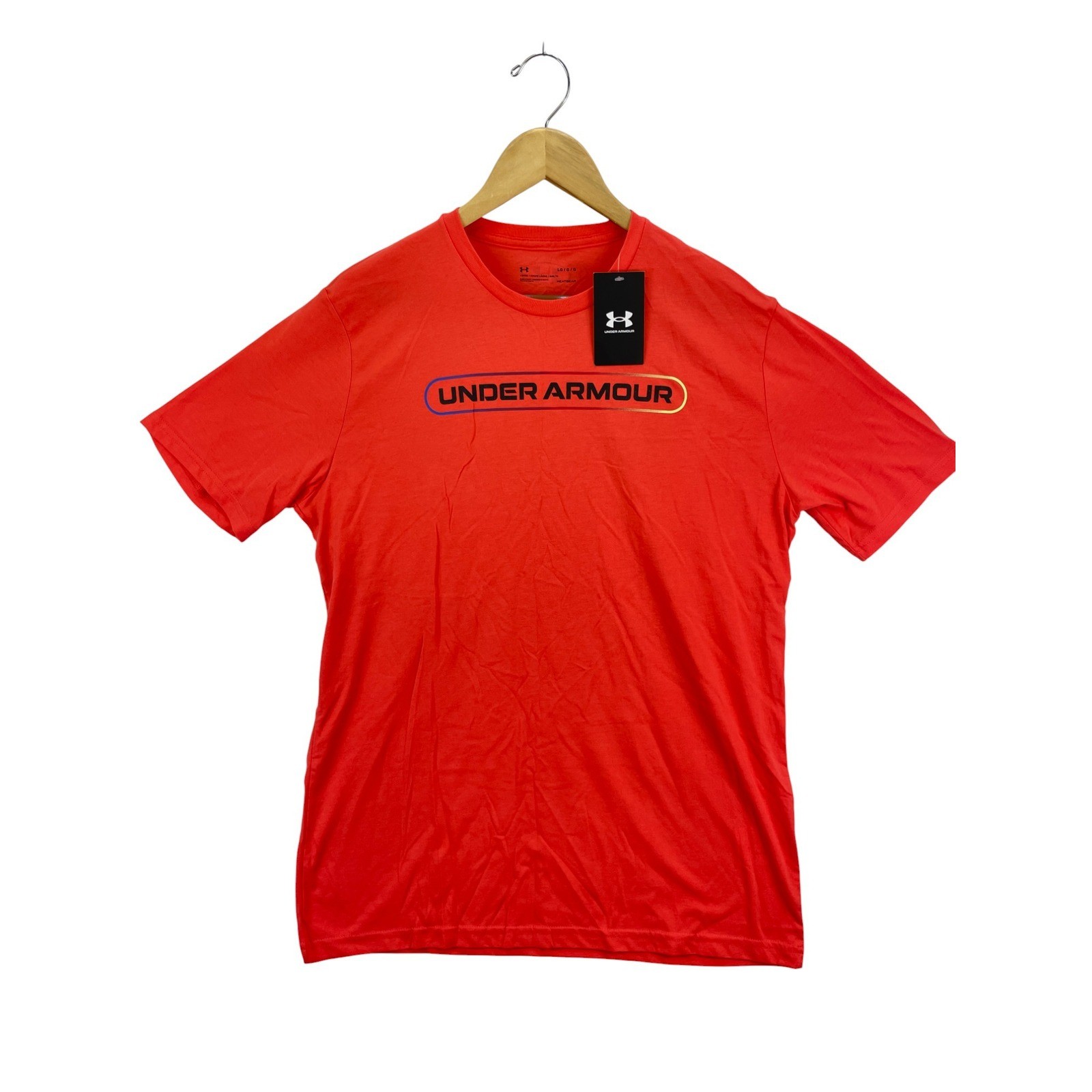 Under Armour T Shirt Men’s L Orange HeatGear Athletic Training Gym NWT