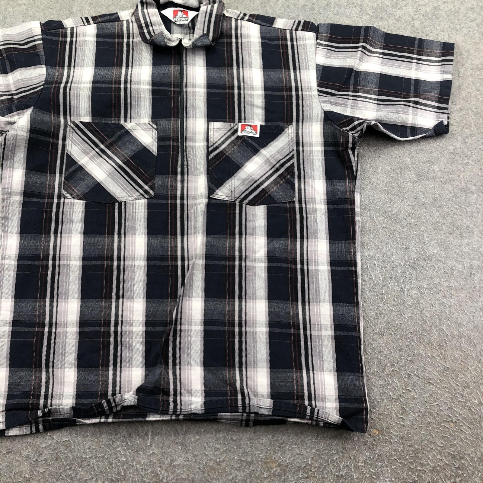 Ben Davis Shirt Mens Medium Blue Plaid Short Sleeve Full Zip Workwear Casual