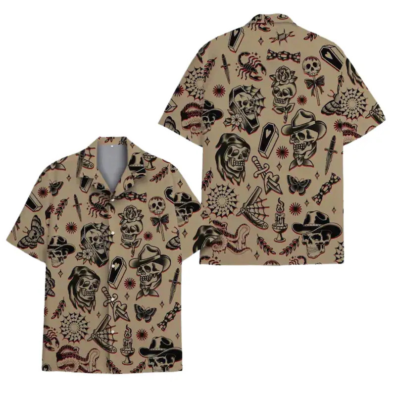 Skull Hawaiian Shirt Unisex Gothic Beach Tropical Aloha