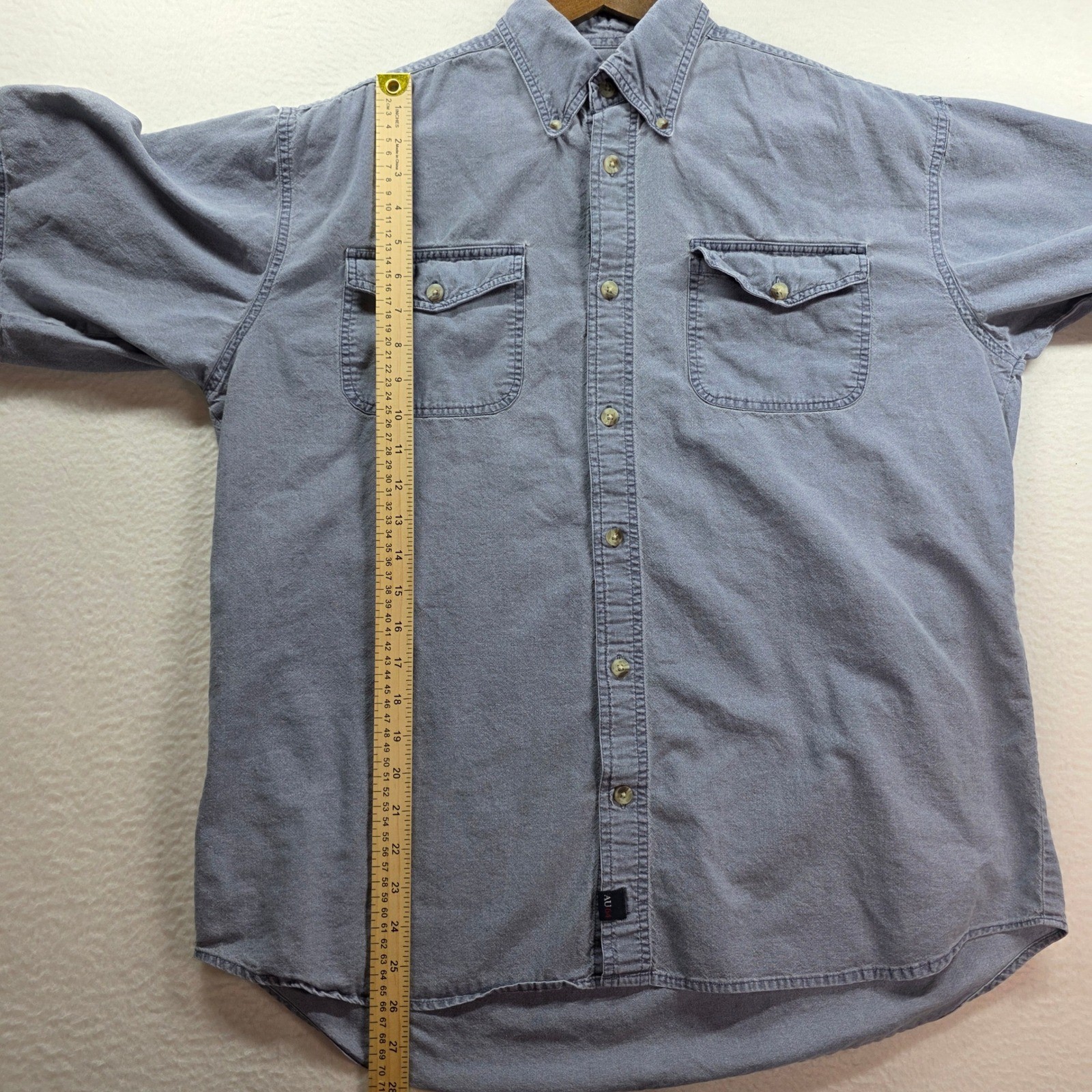 Address Unknown Button Down Shirt Mens Large Blue Short Sleeve Cotton Utility