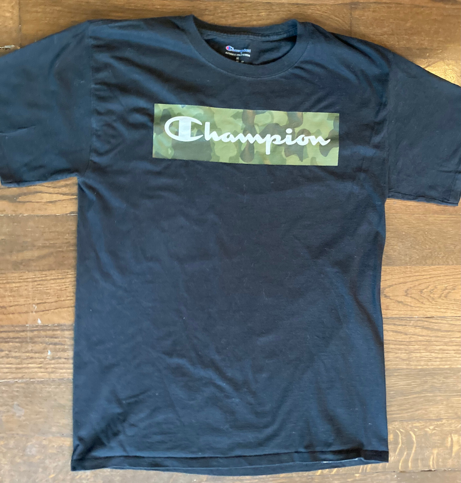Champion Black T-Shirt Short Sleeve Crew Neck Classic Jersey Tagless 100% Cotton
