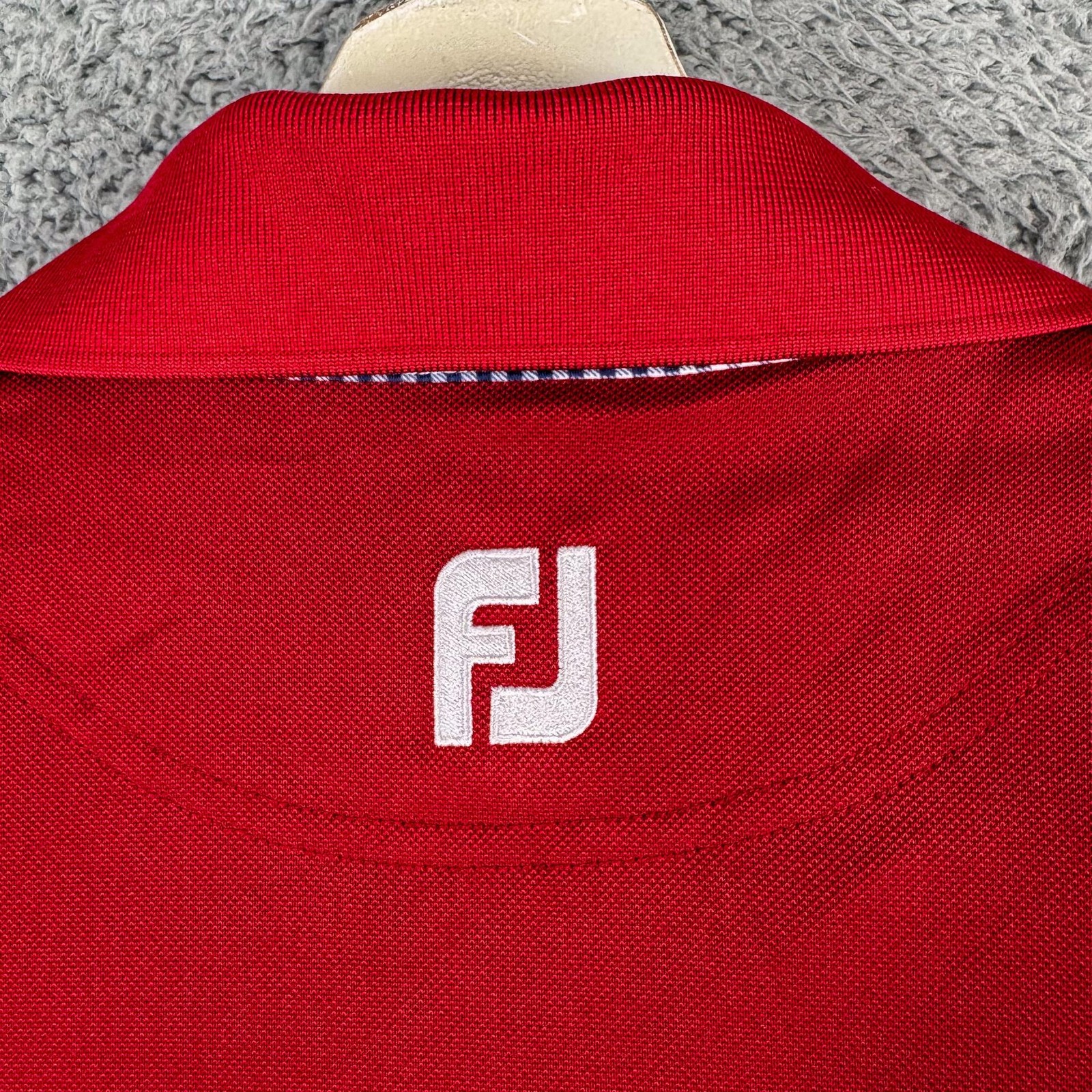 FootJoy Polo Shirt Mens XL Red Gingham Trim Olde Beau Golf Club Embroidered