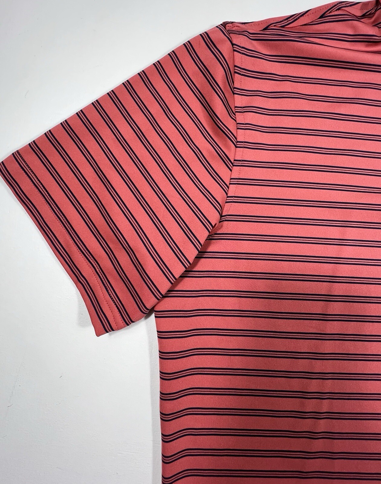PETER MILLAR Mens L Stripe Golf Polo Coral Navy Performance Preppy Coastal