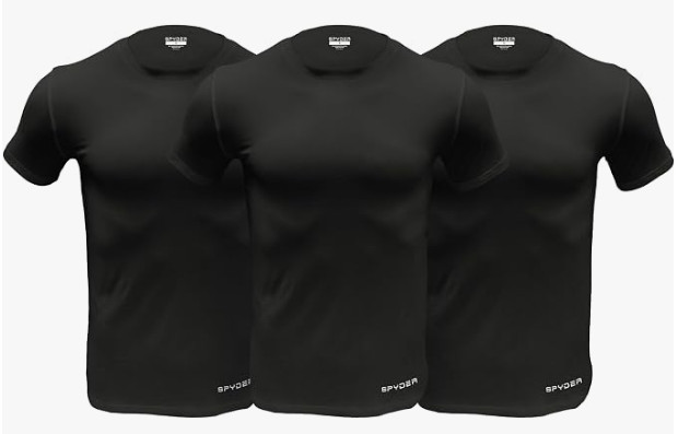 Spyder Mens Performance Moisture Wicking Crew Neck Undershirts – 3 Pack