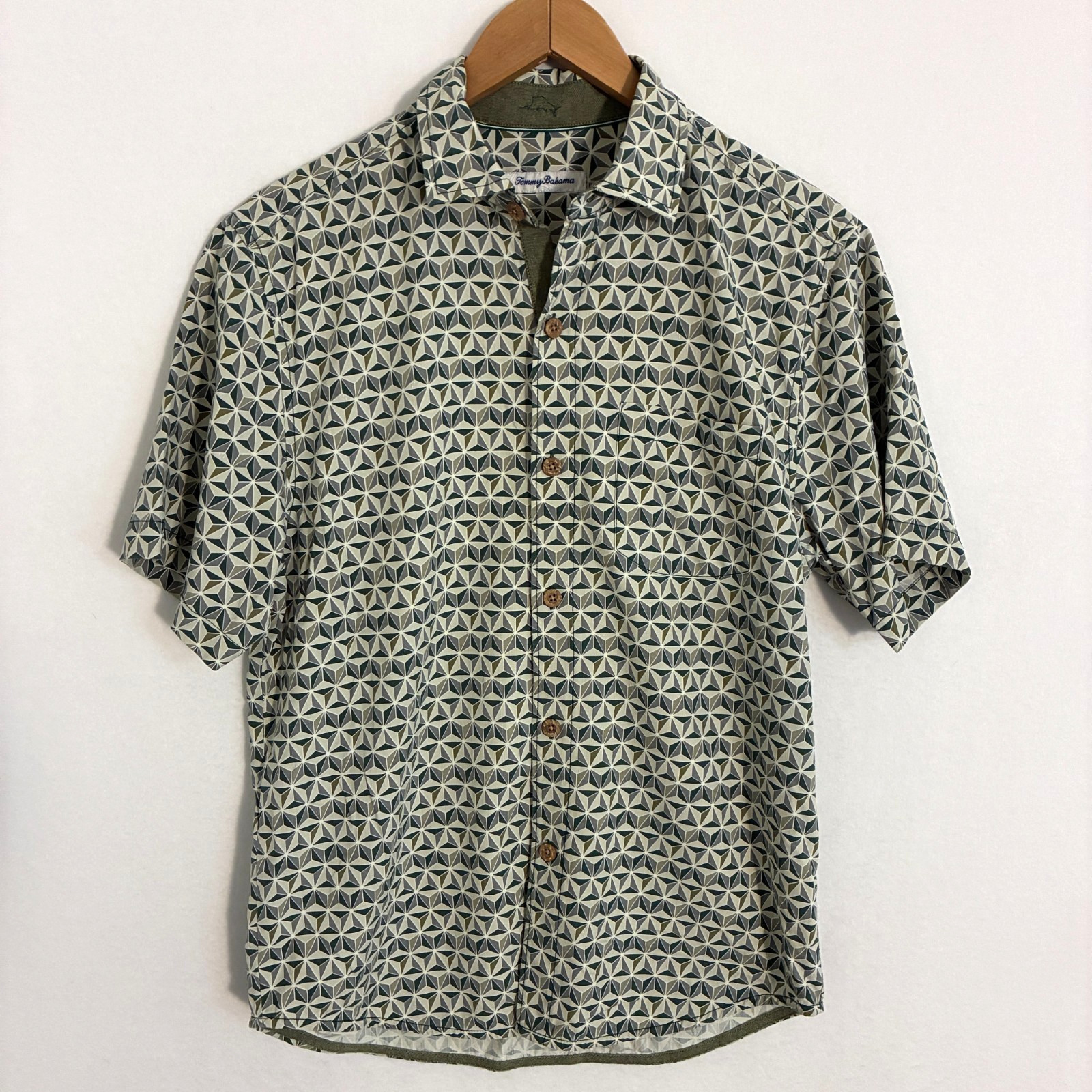 Tommy Bahama Island Zone Silk Blend Shirt Mens S Geometric Travel Resort Camp