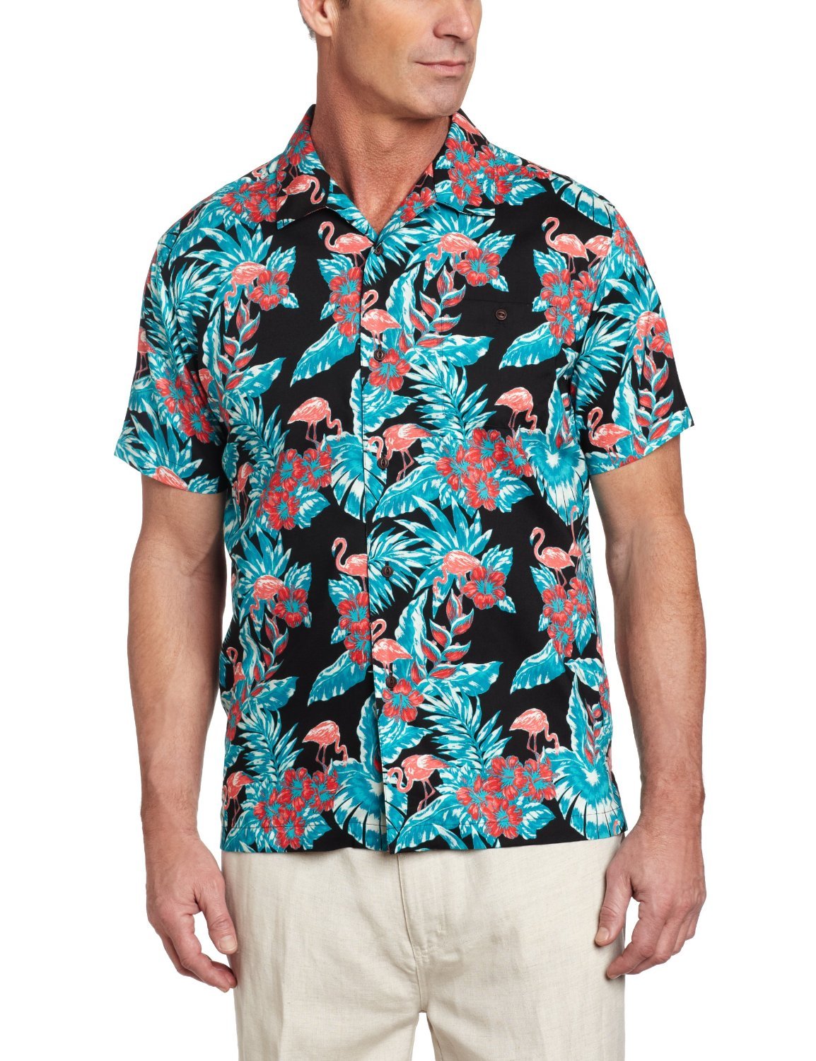 New Cubavera Mens Printed Rayon Shirt Retro Flamingos Camp Hawaiian Machine Wash