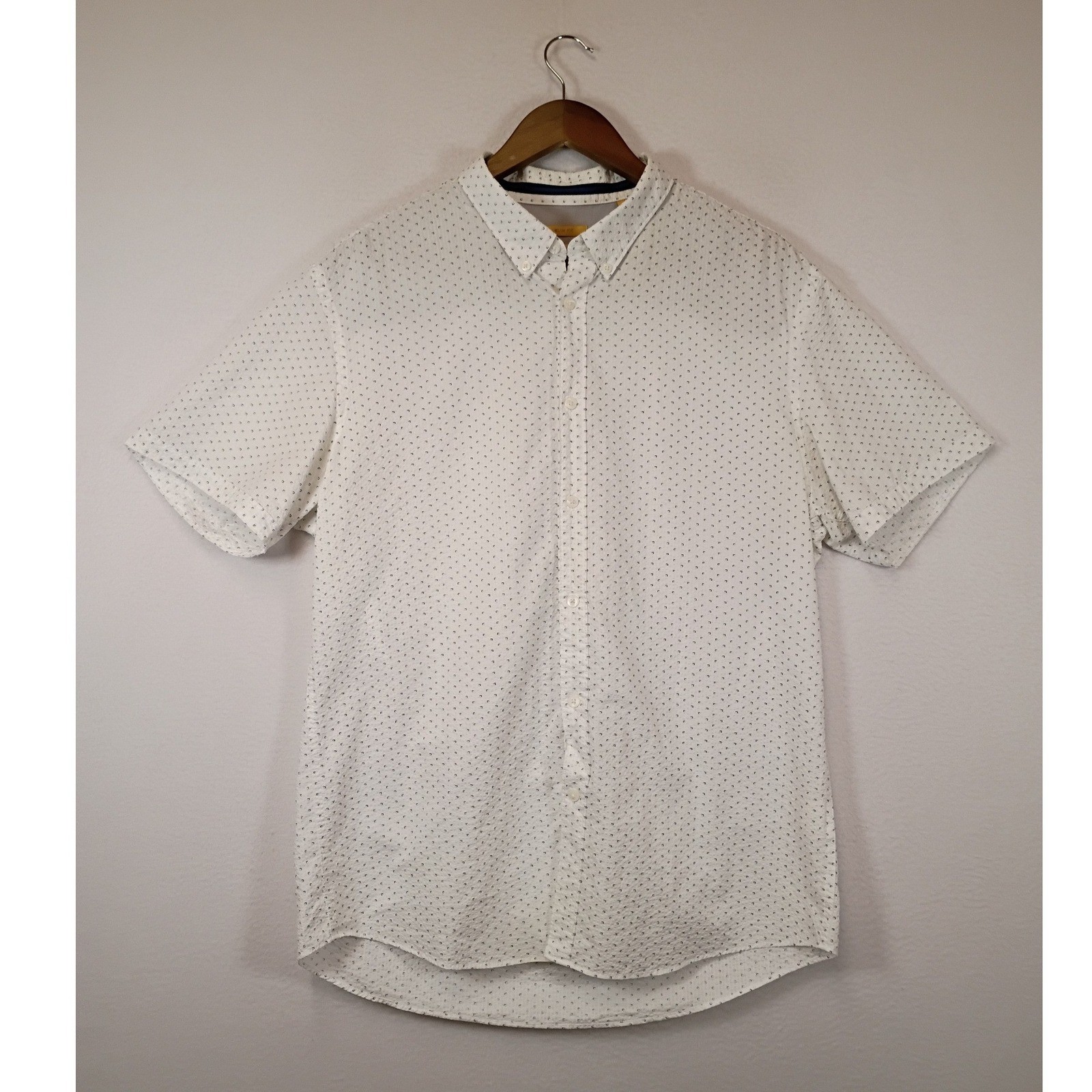 Modern Sustainable Joseph Abboud Mens Large White Micro Print Slim Fit Shirt