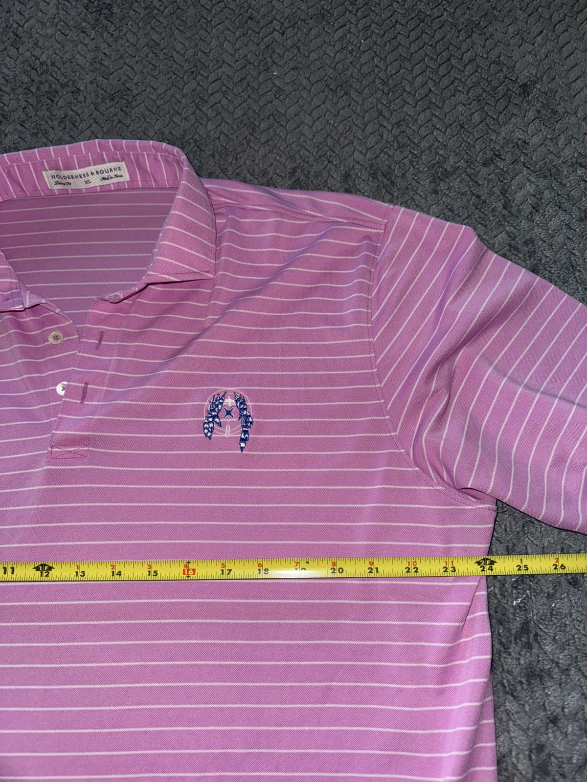 Holderness & Bourne Men’s Polo Shirt Tailored Fit Pink White Striped Stretch XL