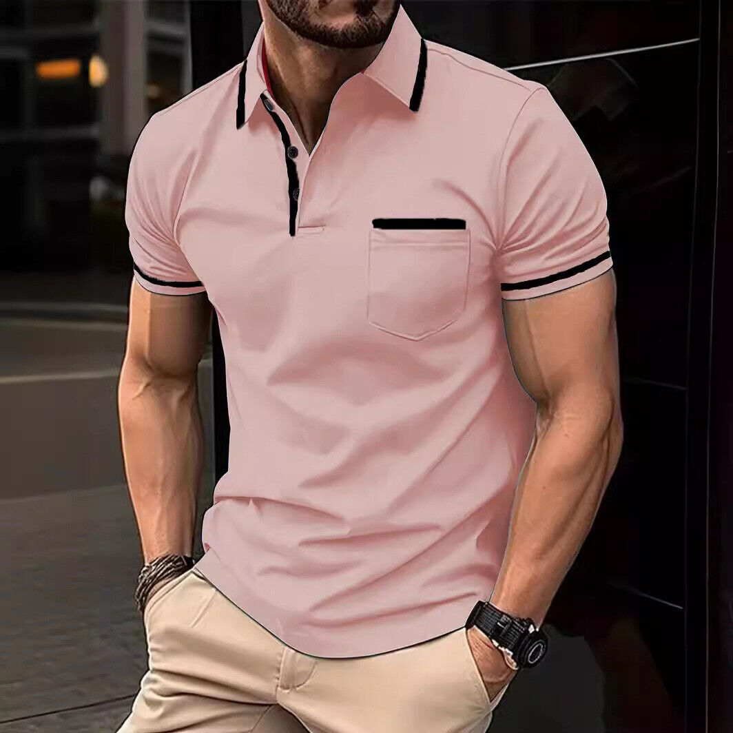 2024 Summer Button Pocket Men’s Sports Polo Shirt Short Sleeve T-Shirt
