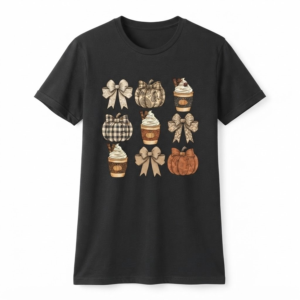 Fall Pumpkin Bow T-Shirt, Thanksgiving Shirt, Fall Coffee Shirt, Pumpkin Latte
