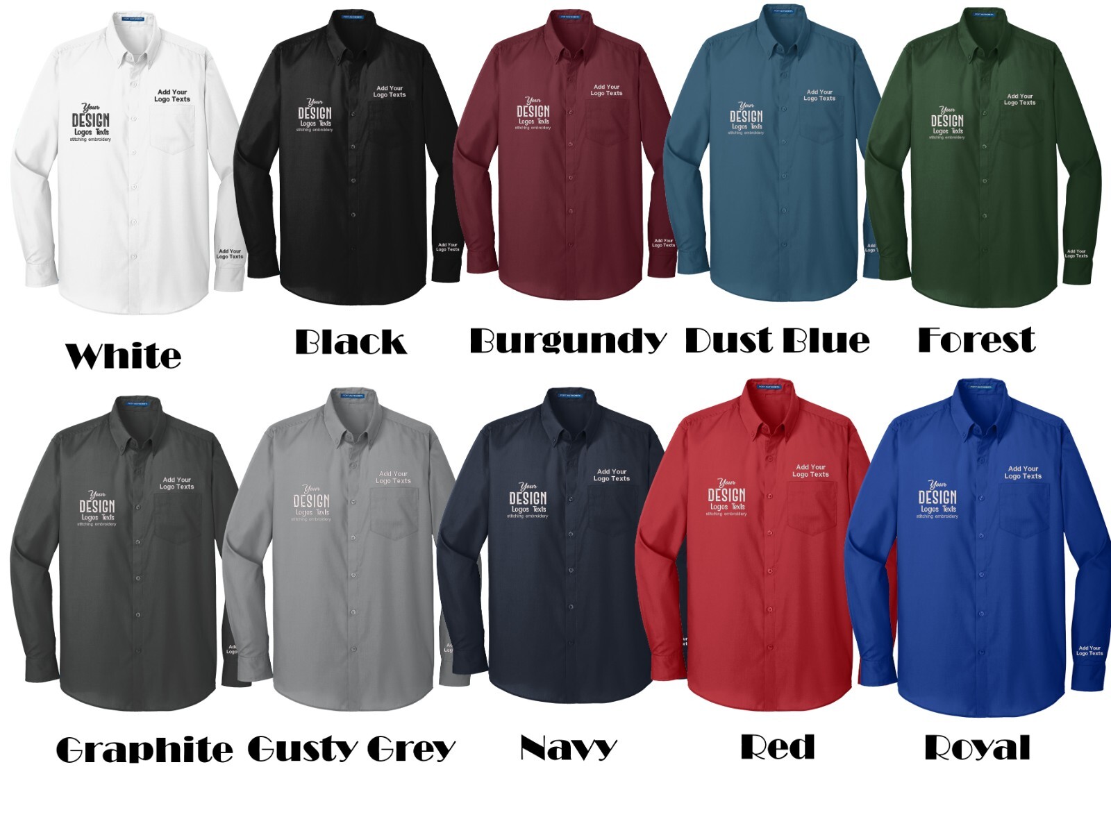 Ink Stitch Design Your Own Custom Logo Texts Men Carefree Poplin Dress Shirts