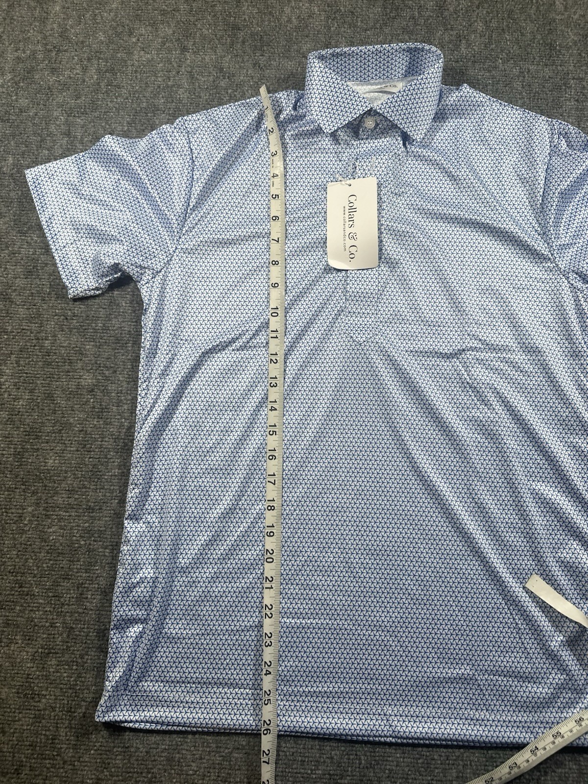 Collars & Co Men’s Small White Blue Geometric Dress Collar Polo Stretch NWT