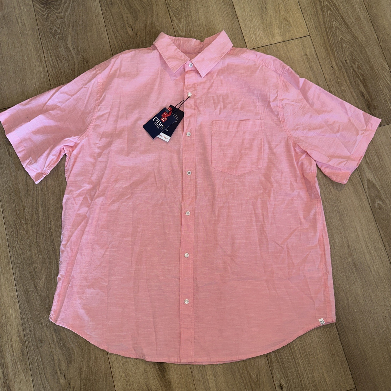Chaps Men’s Seacoast Wash S/S Button Shirt Cotton Pink Big & Tall 2XLT Preppy