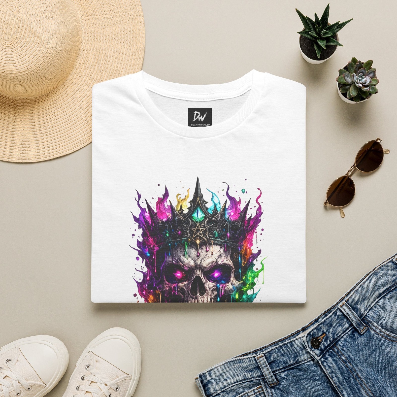 Neon Crown Skull T-Shirt | Colorful Gothic Skull Tee