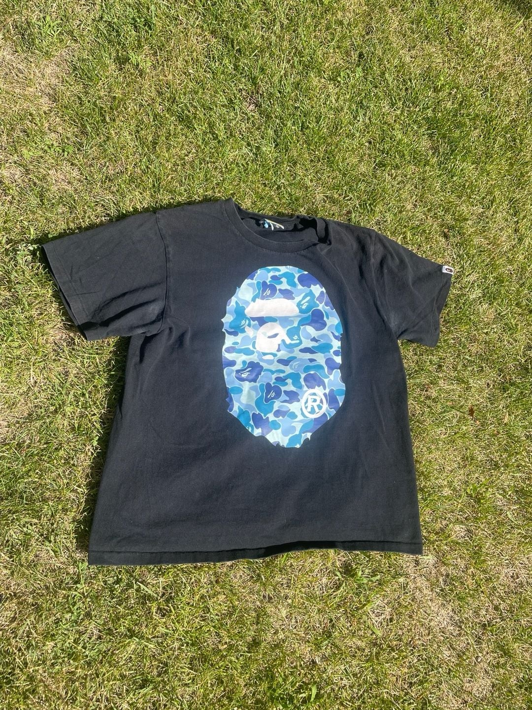 A Bathing Ape (BAPE) ABC Camo Big Ape Head T-Shirt in Black/Blue