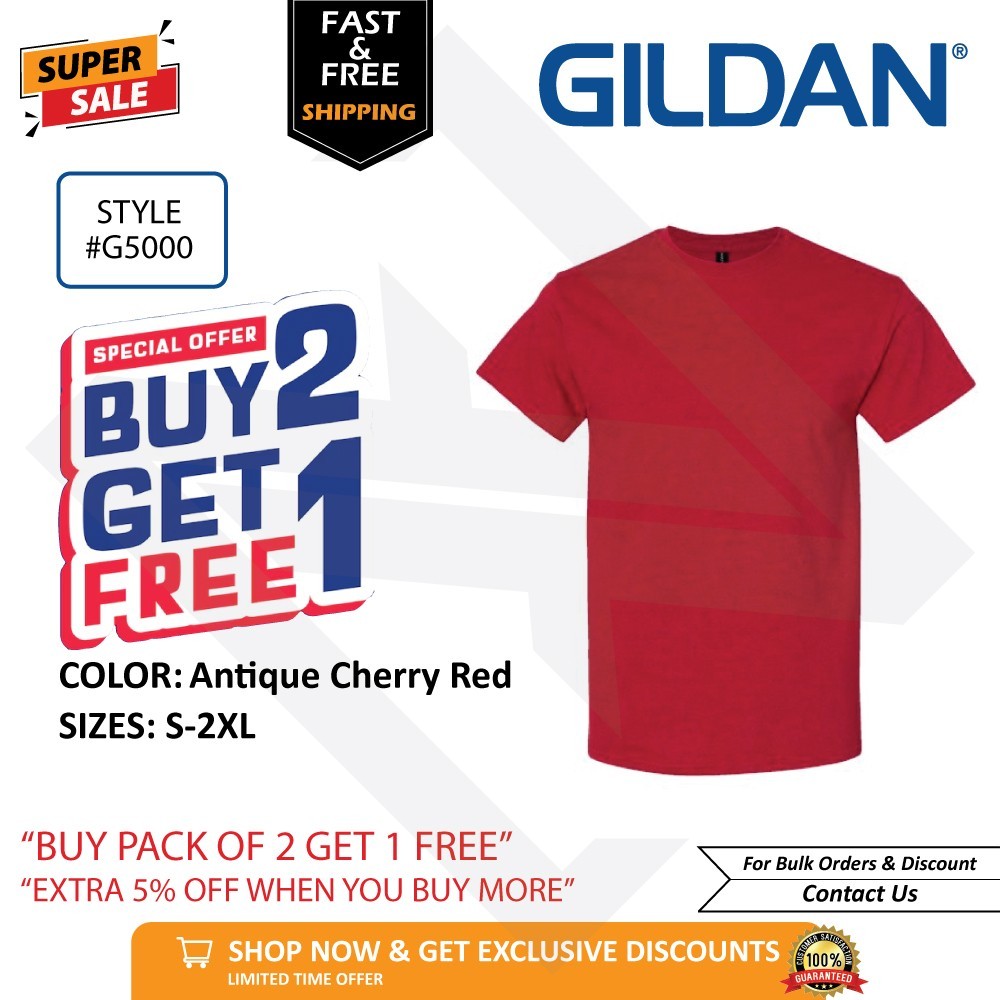 Gildan G500 Heavy Cotton Unisex T-Shirt Blank Tee S-2XL Buy 2 Get 1 FREE!