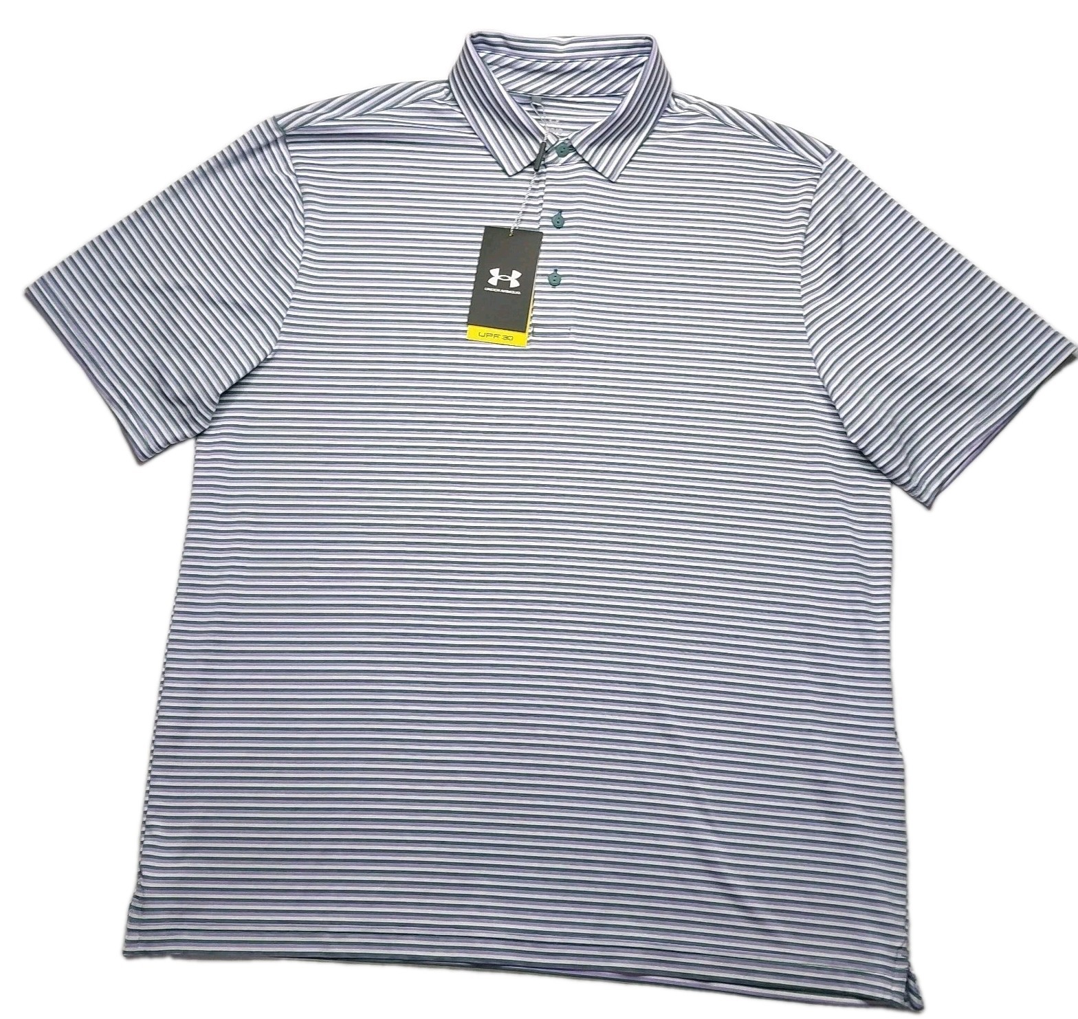 Under Armour Polo Shirt Men Large UPF 30 Anti Odor Golf Performance Purple White