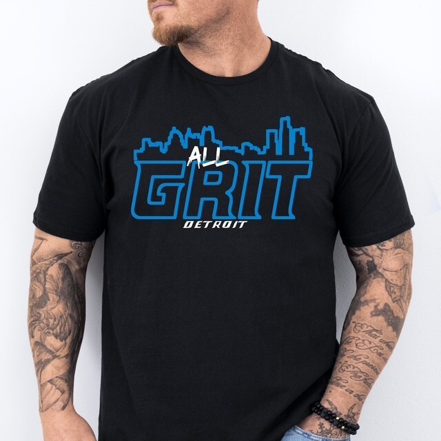 ALL GRIT, Detroit Motor City Football themed Pre-Shrunk Ring Spun Cotton T-Shirt