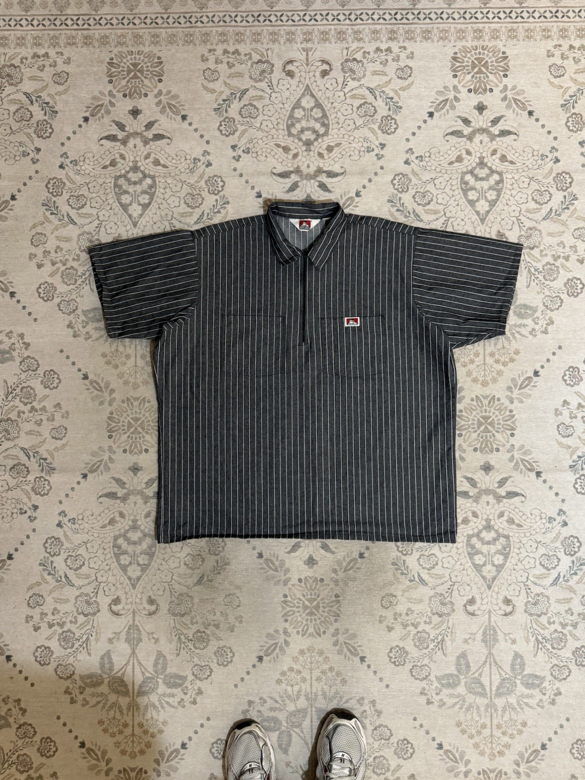 Ben Davis 1/4 Zip Striped Workwear Shirt Gray Size 2XL