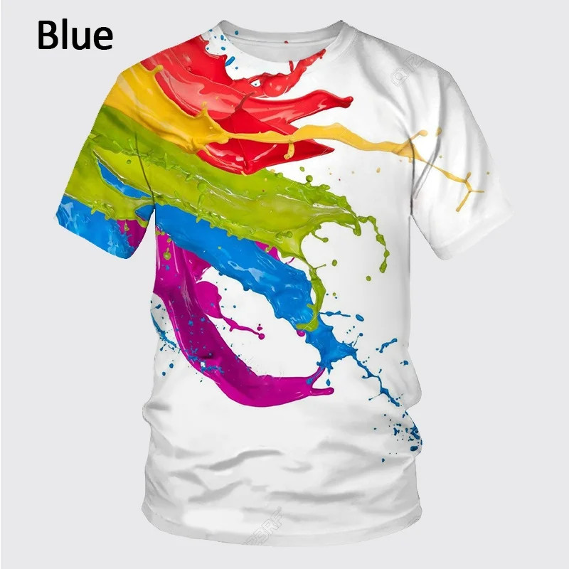 Summer New Fashion Graffiti Paint 3D Printing Men’s Summer Round Neck Short
