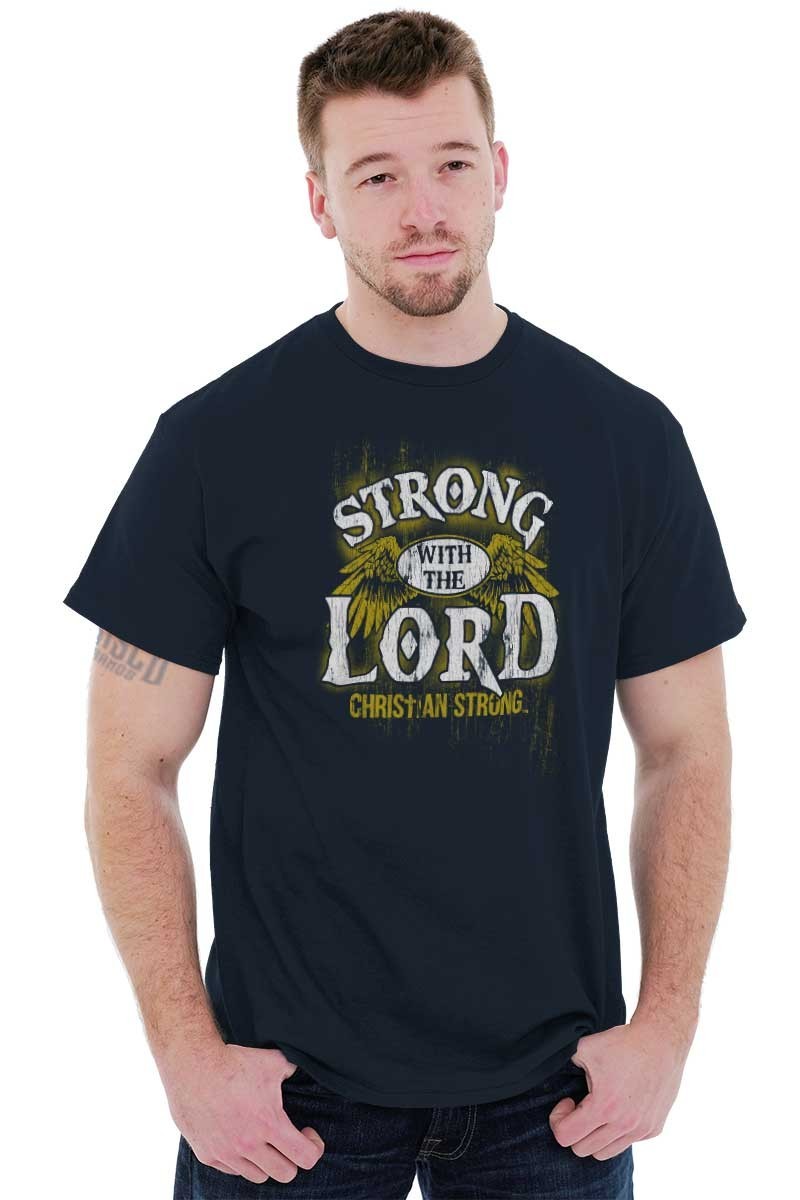 Strong with the Lord Christian Strong Men’s Short Sleeve Crewneck Tee (Navy)