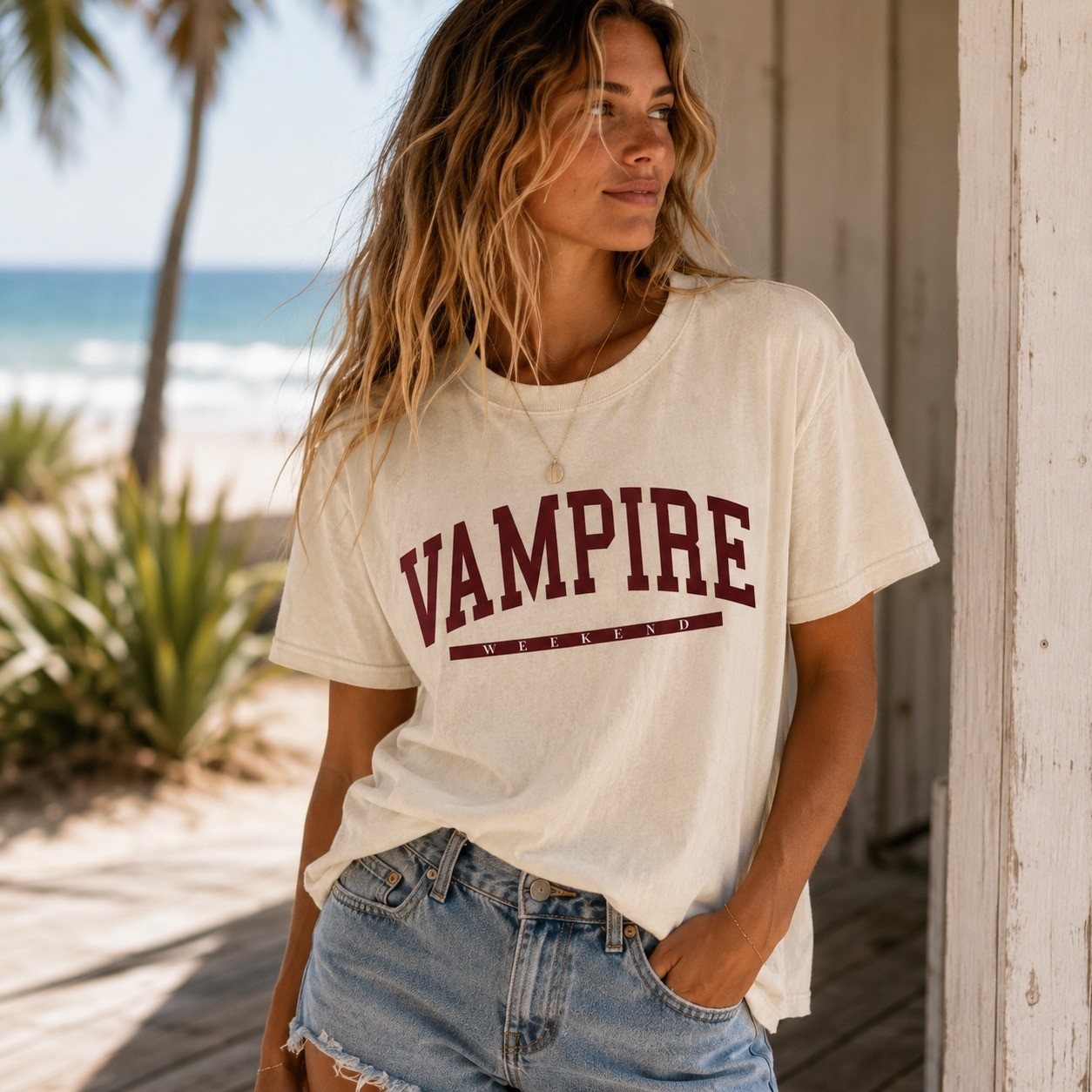 American Apparel Vampire Weekend T-Shirt Mens Small Cream Band Graphic Tee 1301
