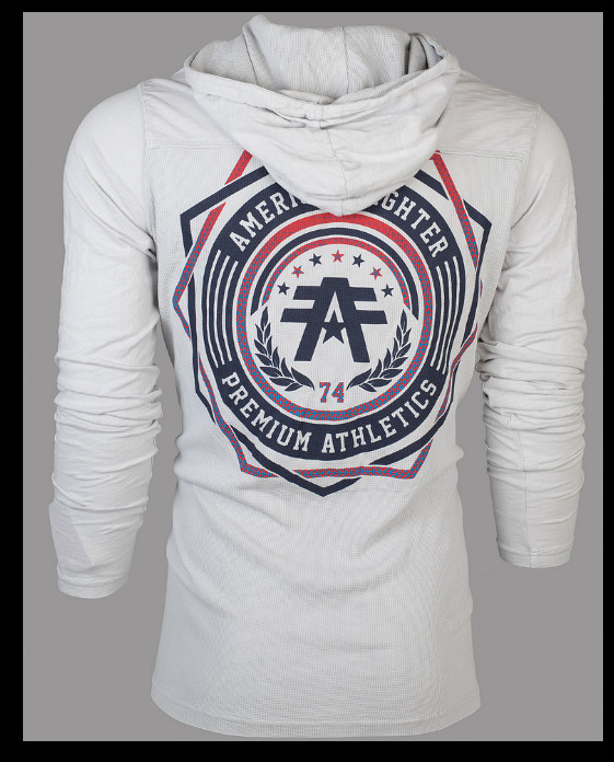 AMERICAN FIGHTER Silver CAPELLA Long Sleeve Henley Thermal Hoodie T-shirt NWT